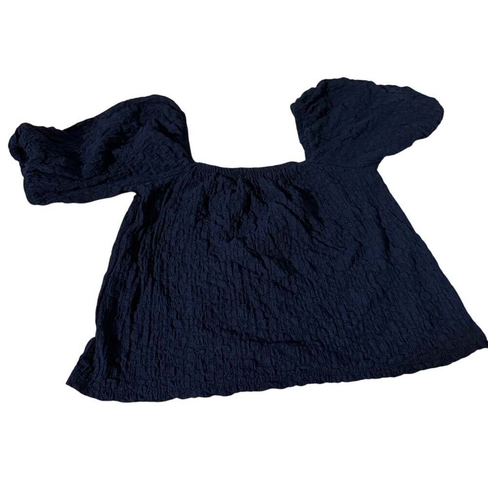 Old Navy Navy Blue Textured Square Neck‎ Puff Sleeve Top Extra Small